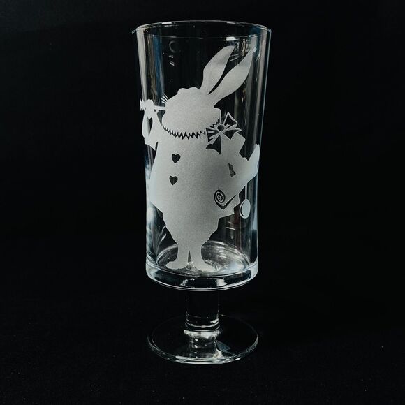 Alice In Wonderland Parfait Etched Glass Set of 4 Custom Made Footed Clear OOAK - Picture 5 of 10